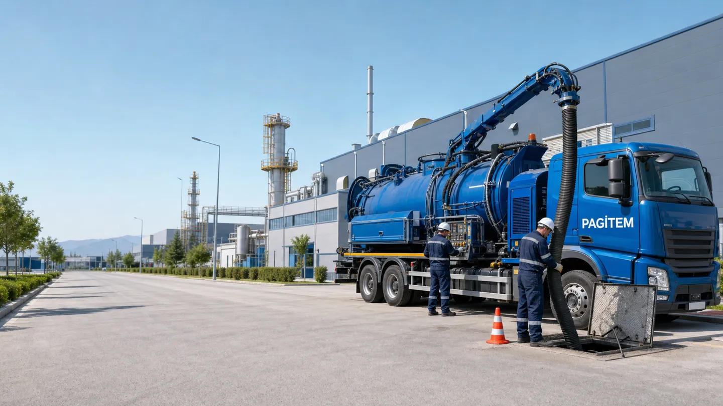 PAGİTEM vidanjör ile organize sanayi bölgesinde endüstriyel saha operasyonu